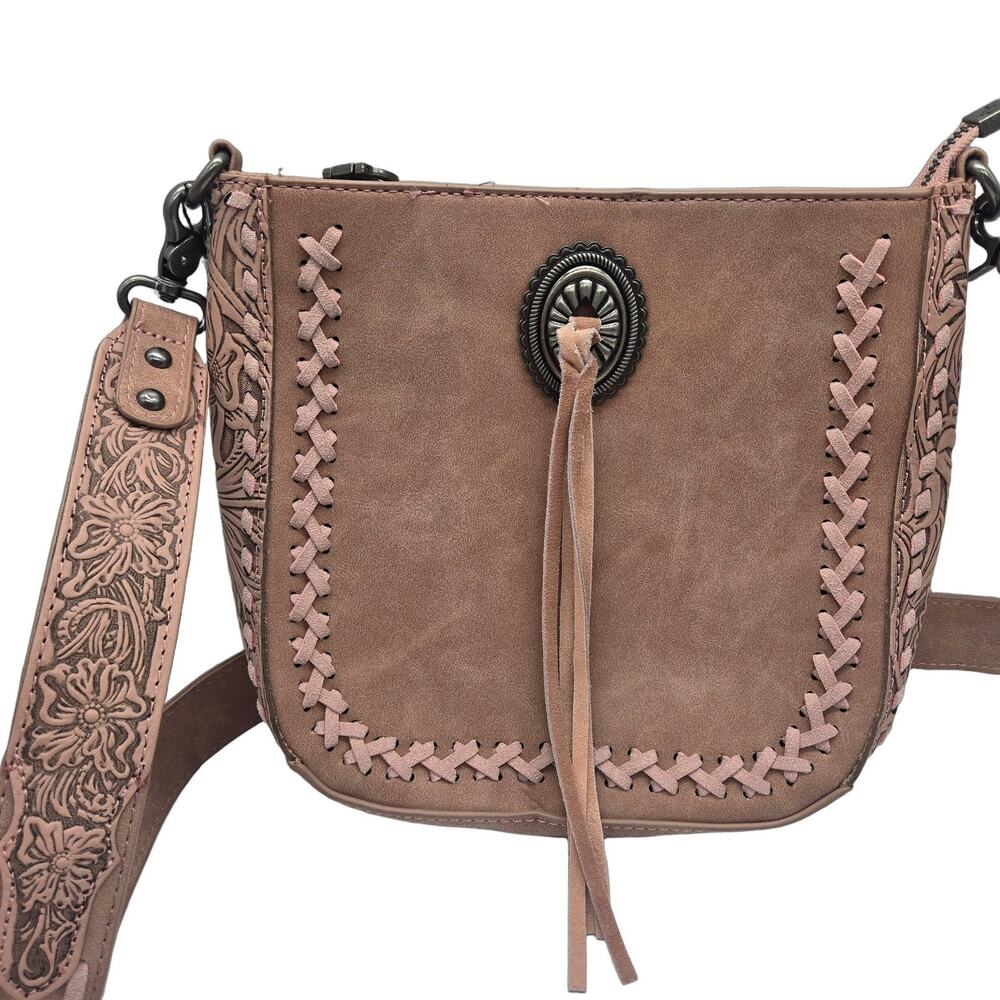 Montana West Crossbody Bag Dusty Rose Leather Cowgirl FRINGE ENGRAVED WESTERN NW